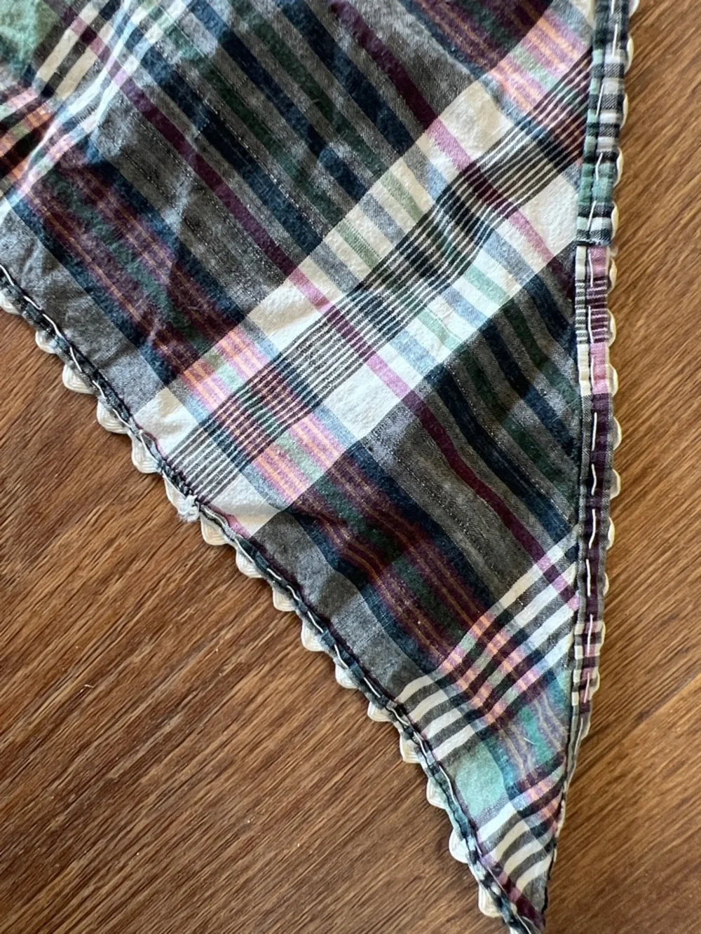 Vintage pair of Reversible Triangle Bandana Scarves — Plaid & Orange Polka Dot - Picture 5 of 5